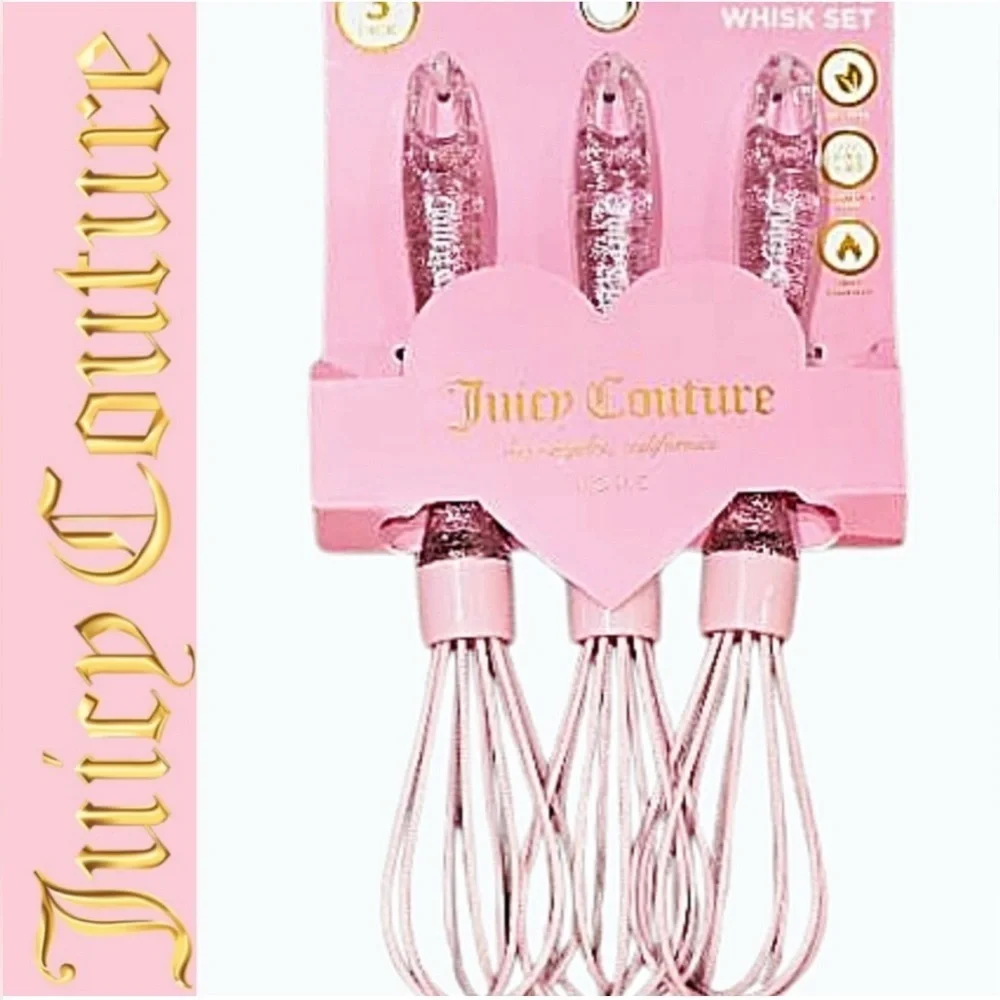 Juicy Couture Pink Whisk and Spatula Set with Glitter Handles